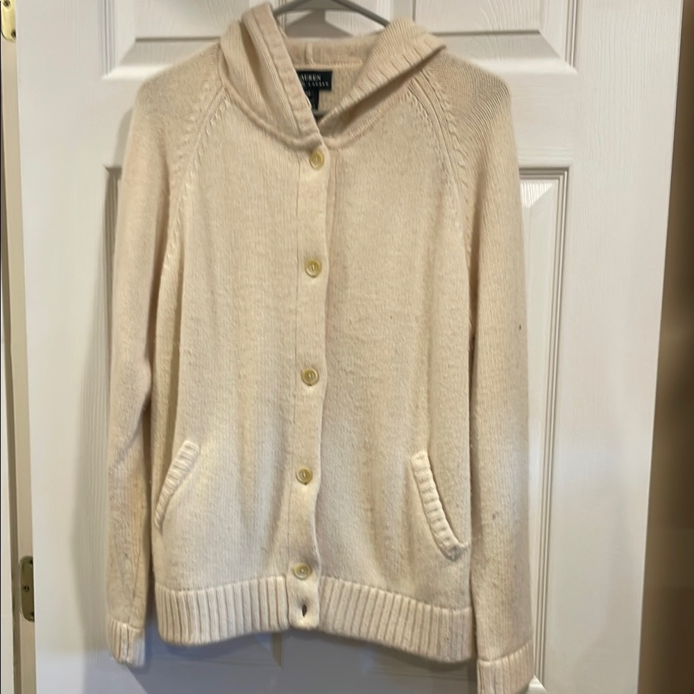 Lauren Ralph Lauren Cream Cardigan Sweater with Hood